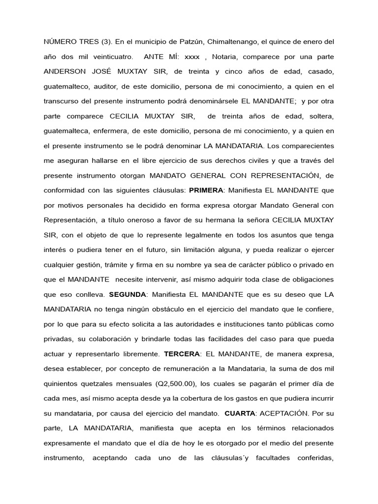 Mandato General con Representación en Patzún | PDF