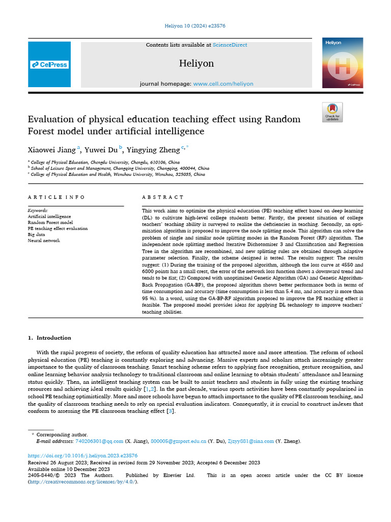 Evaluation of Physical Education Teaching Effect Using Random Forest ...