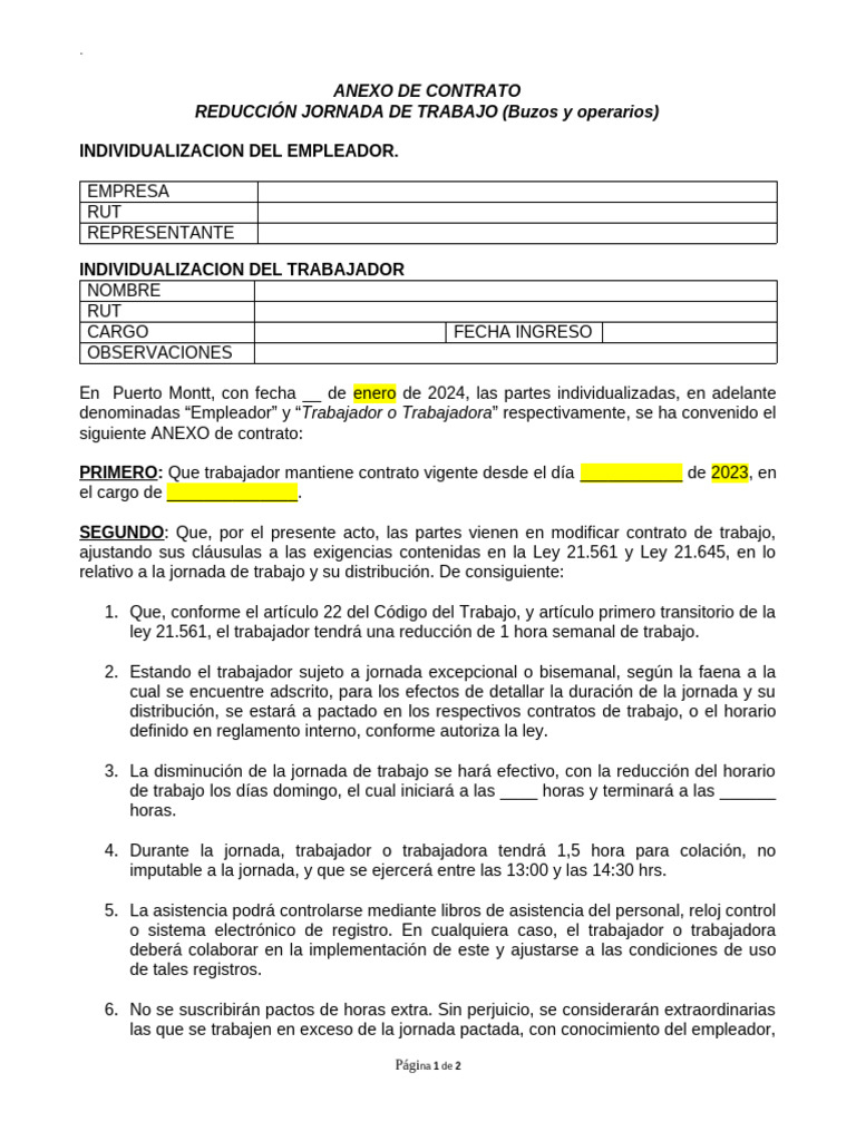 Anexo 40 Horas - Buzos y Operarios | PDF | Tiempo de trabajo