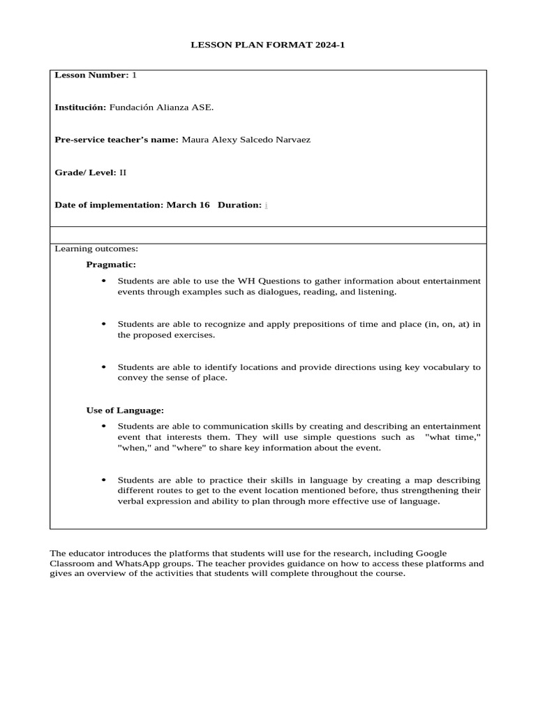 Lesson Plan 1 | PDF