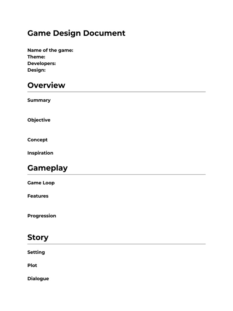 My Game Design Document Template PDF