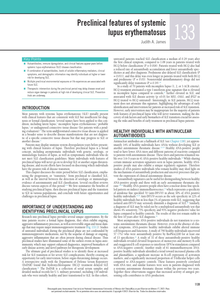 Preclinical Features of Systemic Lupus Erythematosus | PDF