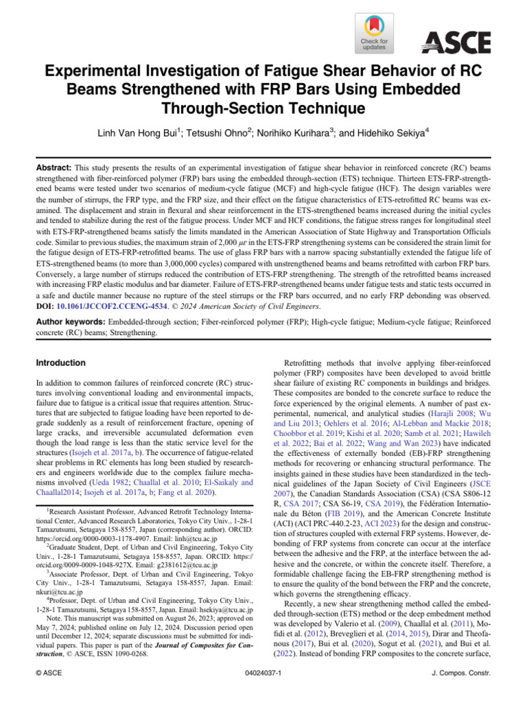 Experimental Investigation of Fatigue Shear Behavior of RC Beams ...