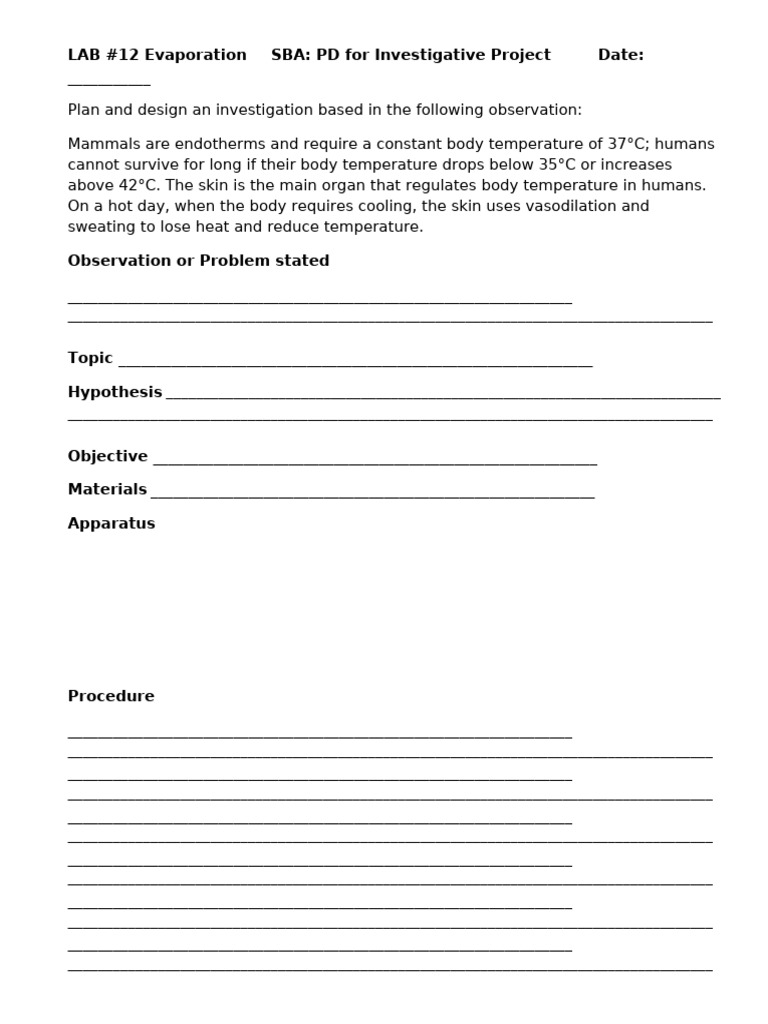 Lab 12 Template PD Investigative Project | PDF | Thermoregulation ...