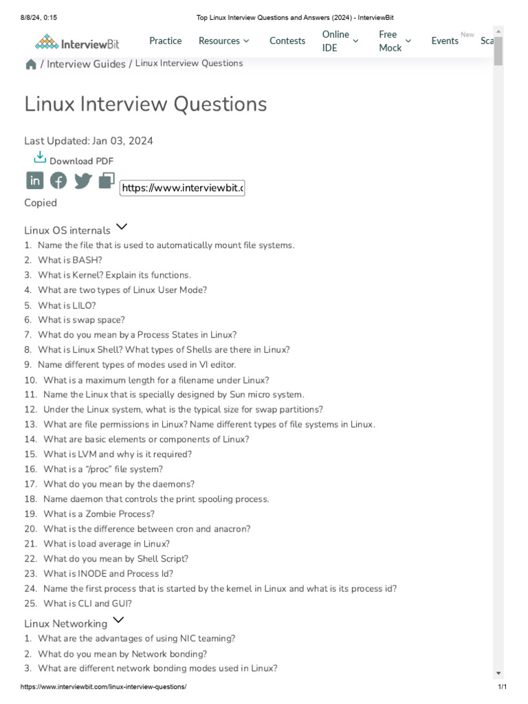 Top Linux Interview Questions and Answers (2024) - InterviewBit | PDF