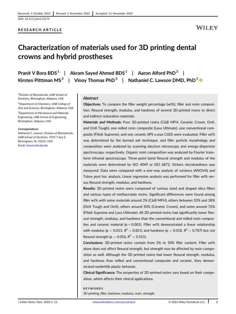 Characterization of Materials Used For 3D Printing | PDF | Dental ...