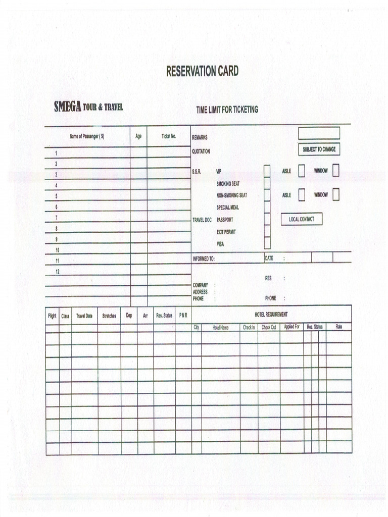 Reservation Card | PDF