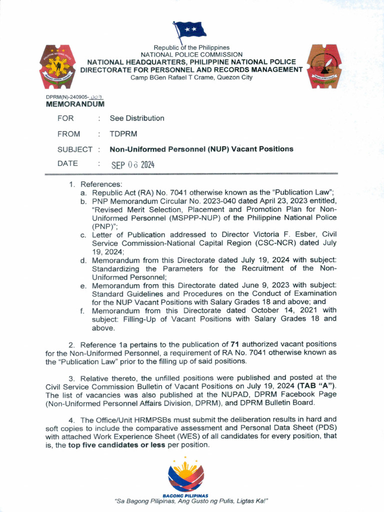 Non-Uniformed Personnel (Nup) Vacant Positions | PDF
