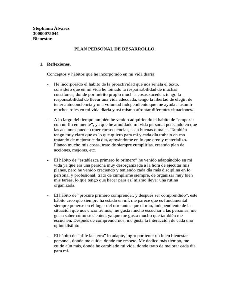 Plan de Desarrollo Personal y Profesional | PDF | Estrés (biología ...