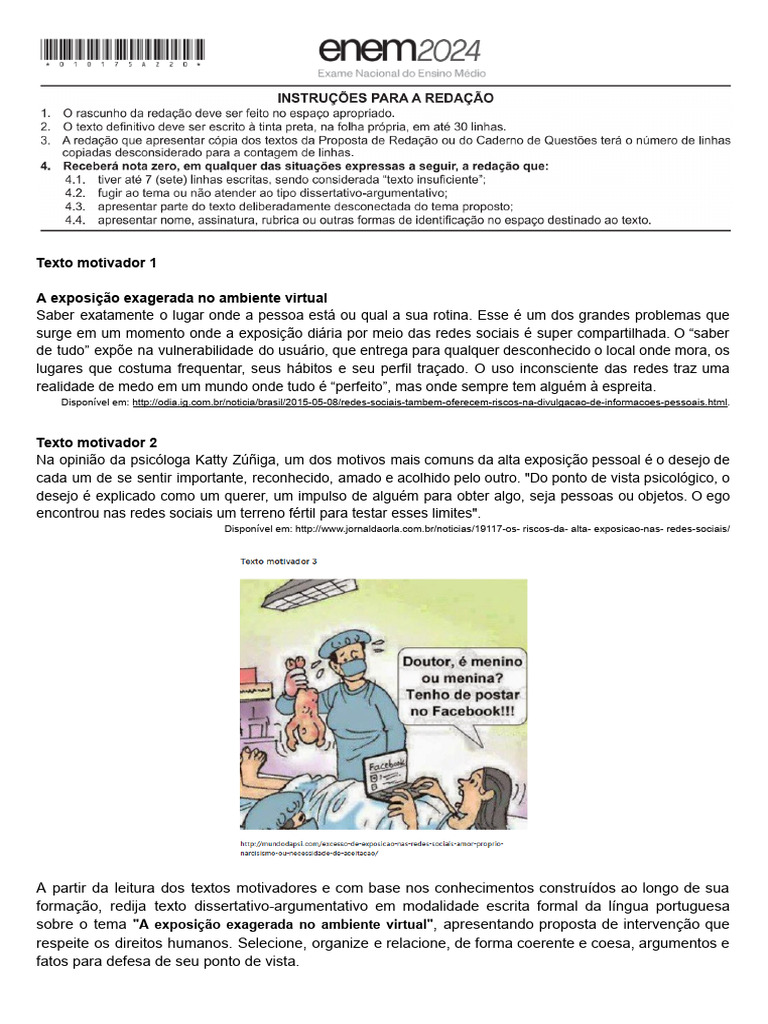 Proposta Redação Enem - A Exposição Exagerada No Ambiente Virtual | PDF