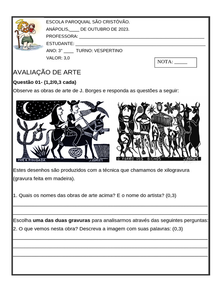 Avaliação de Arte 3° Ano outubro | PDF