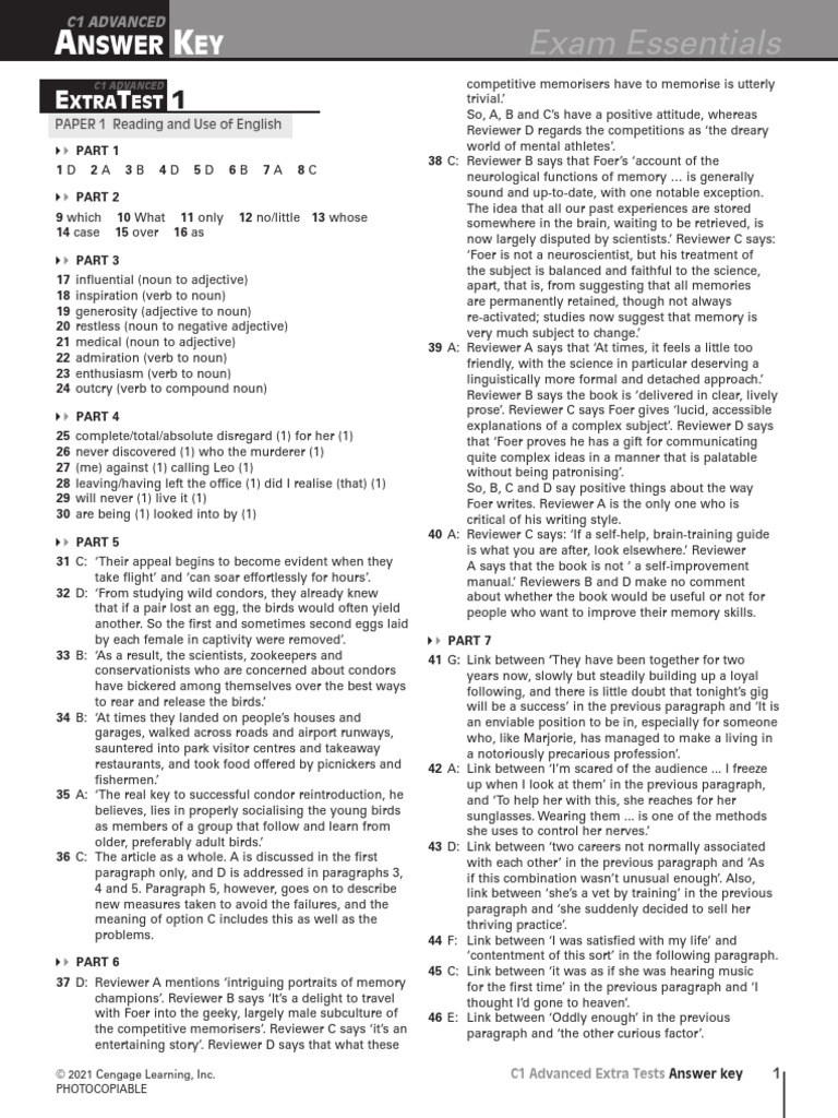 C1 Extra Test Aswrs 1 | PDF