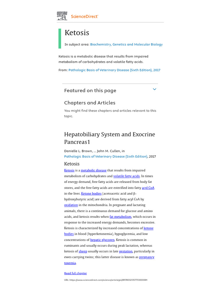 Ketosis - An Overview - ScienceDirect Topics | PDF