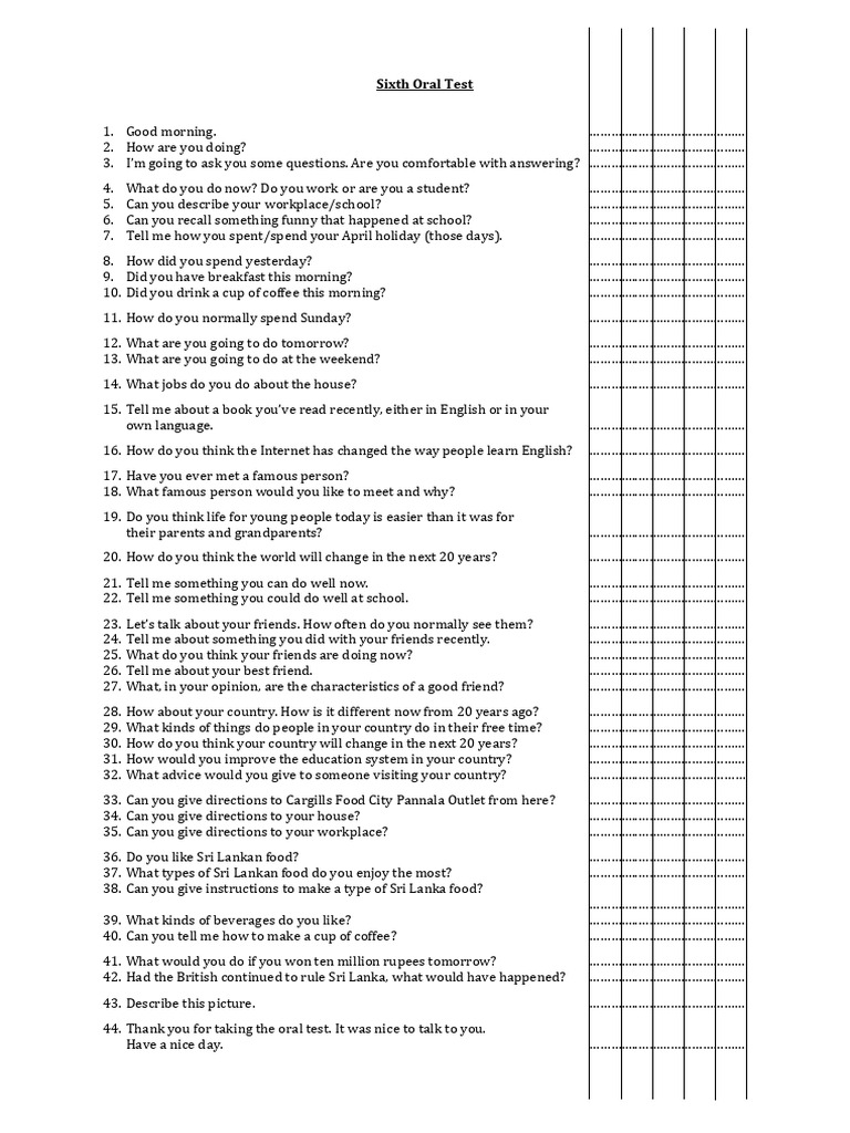 Sixth Oral Test | PDF