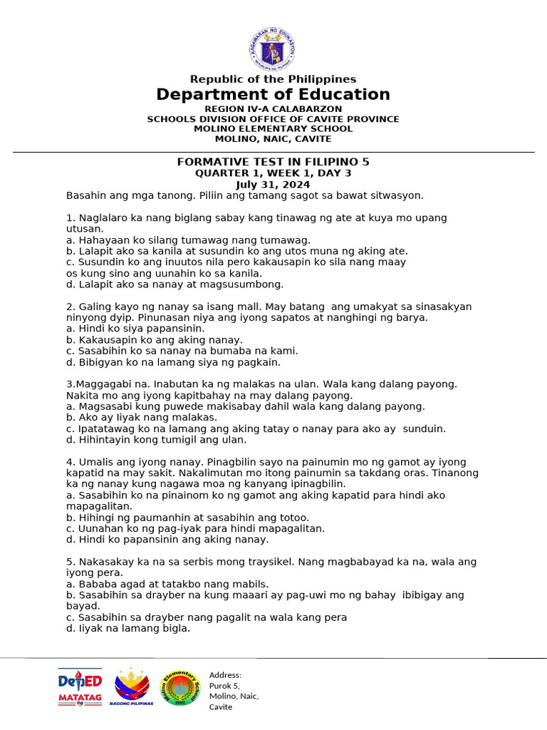 Formative Test Fil5 | PDF