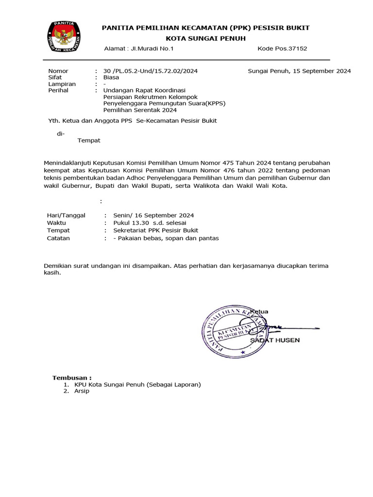 Undangan RAKOR Rekrutmen KPPS | PDF