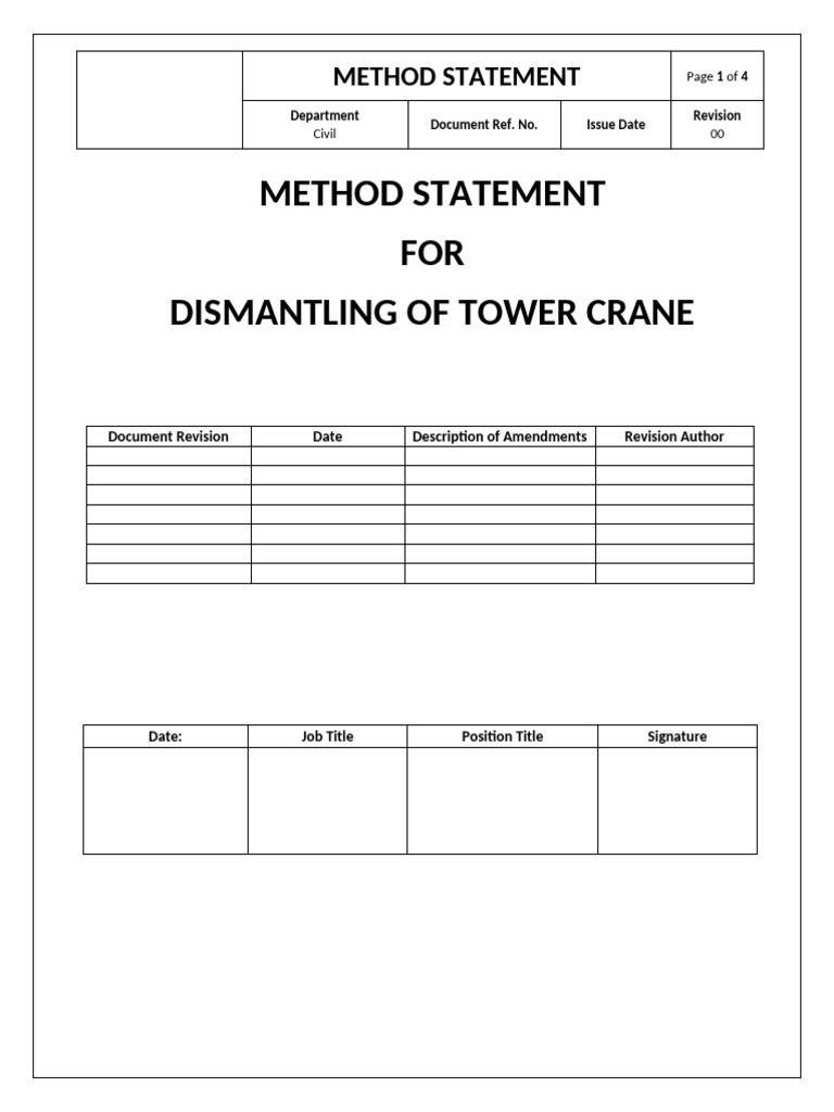 Qhsedocs-Method Statement For Dismantling of Tower Crane | PDF