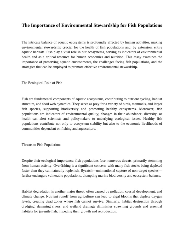 The Importance of Environmental Stewardship For Fish Populations | PDF