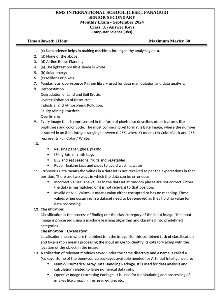 Grade x ai september monthly test ak 2024 pdf