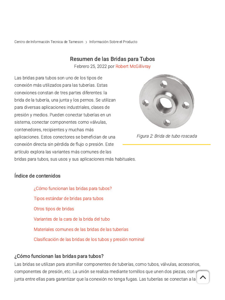 Resumen De Las Bridas Para Tubos Tameson Es PDF