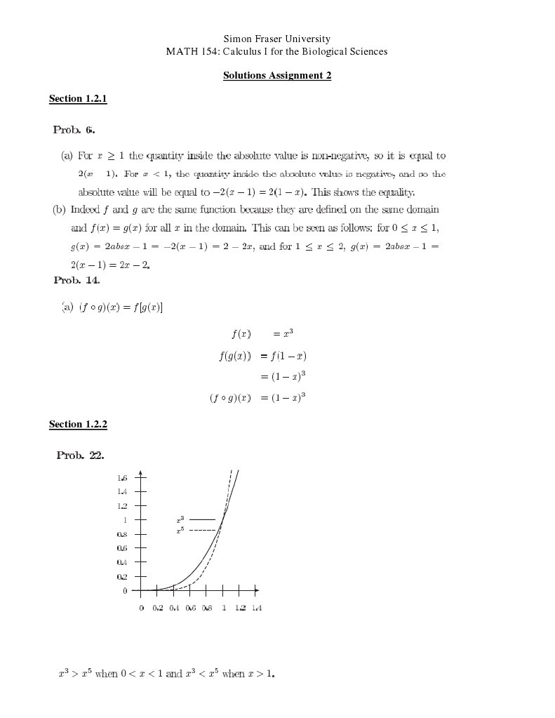 SFU MATH 154 Assignment 2 Solutions | PDF