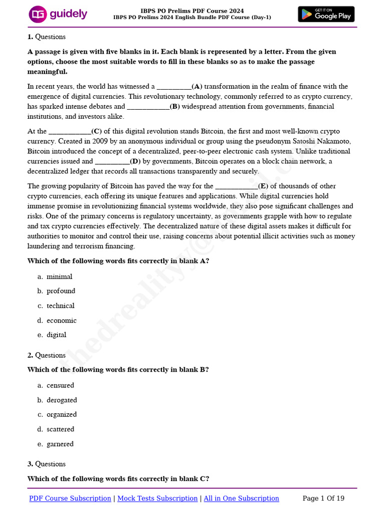 IBPS PO Prelims 2024 English Bundle PDF Course (Day-1) | PDF