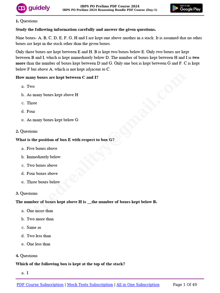 IBPS PO Prelims 2024 Reasoning Bundle PDF Course (Day-1) | PDF
