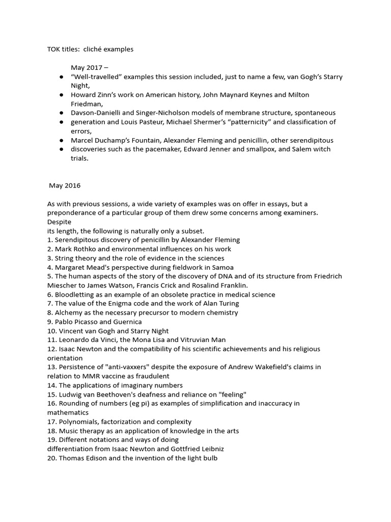 TOK - Cliched Examples.docx | PDF