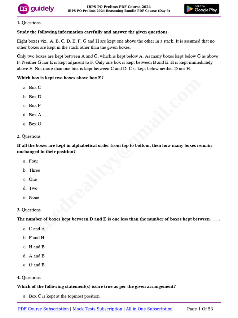 IBPS PO Prelims 2024 Reasoning Bundle PDF Course (Day-5) | PDF