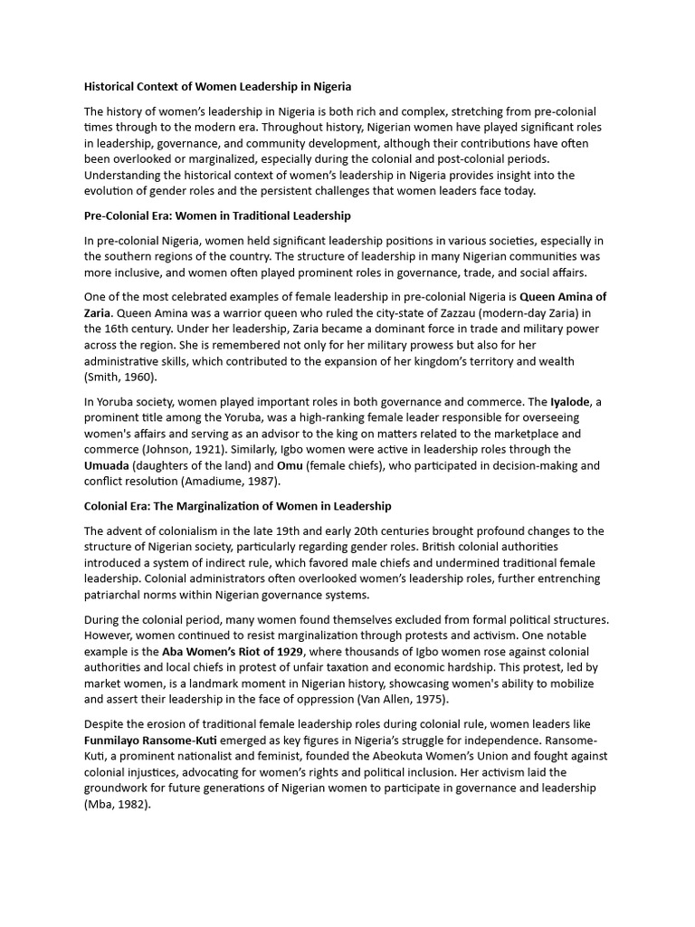 Women Leadership History in Nigeria | PDF | Nigeria | Politics