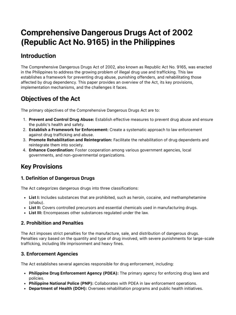 Comprehensive Dangerous Drugs Act of 2002 (Republic Act No. 9165) in ...