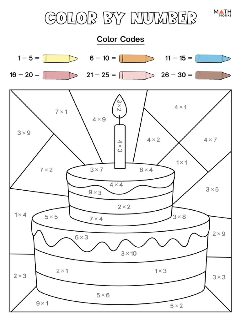 Multiplication Color by Number Printable Worksheets Free | PDF