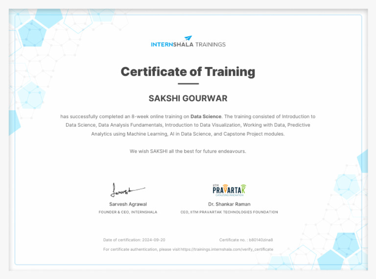 Data Science Training - Certificate of Completion | PDF