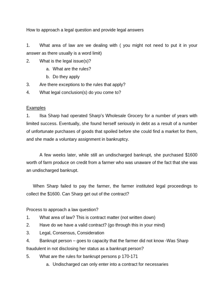 Legal Question Analysis Guide | PDF | Bankruptcy | Law