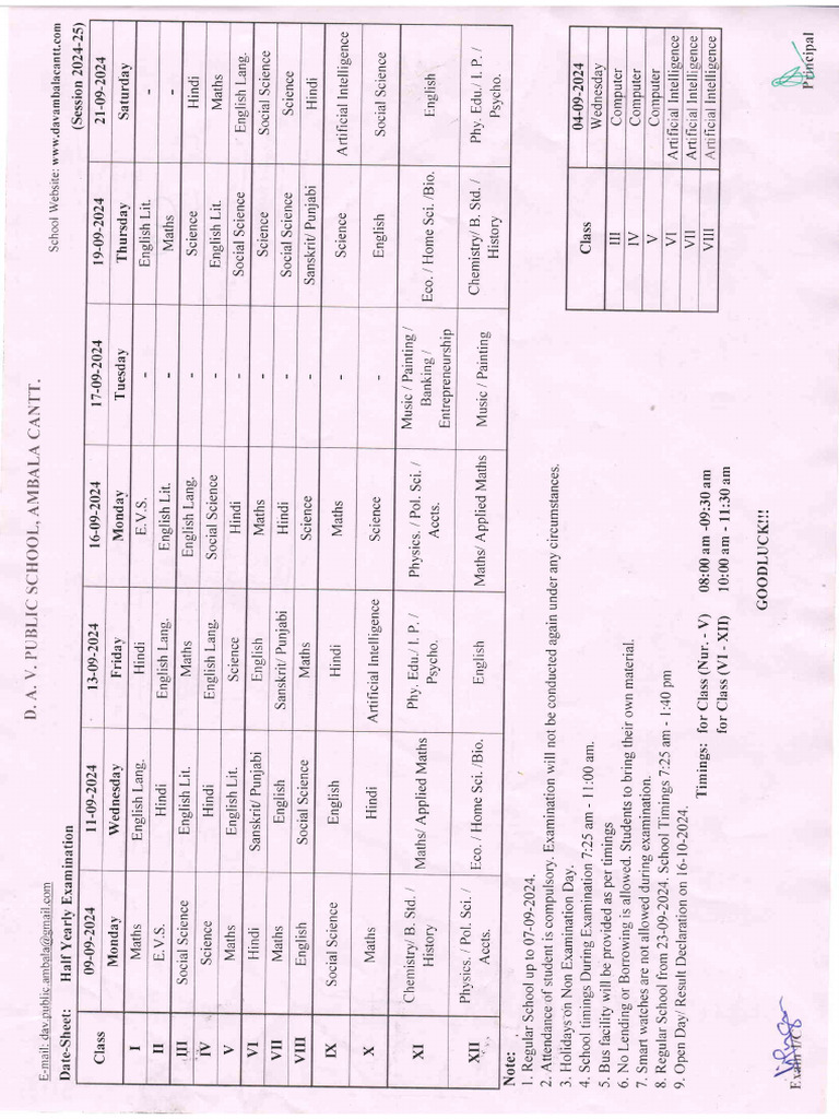 Circular 20240823131155 Date Sheet Half Yearly Examination 2024-25 | PDF