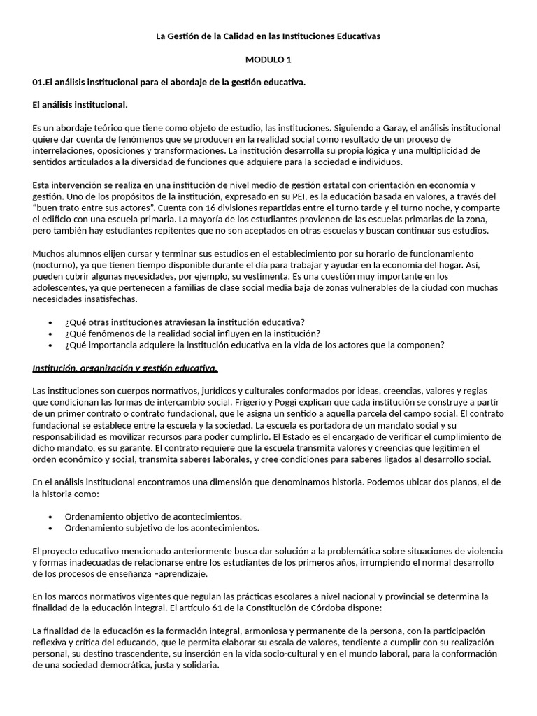 MODULO 1 - La Gestion de La Calidad en Las Instituciones Educativas | PDF