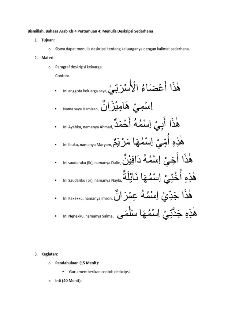 Bahasa Arab Kls 4 Pertemuan 4 | PDF