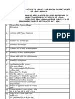 Check Proforma of Application Seeking Approval of Affiliation Recognition of Centres of Legal Education