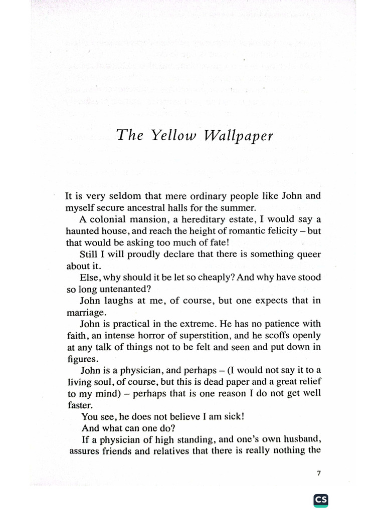 The Yellow Wallpaper Short Story | PDF