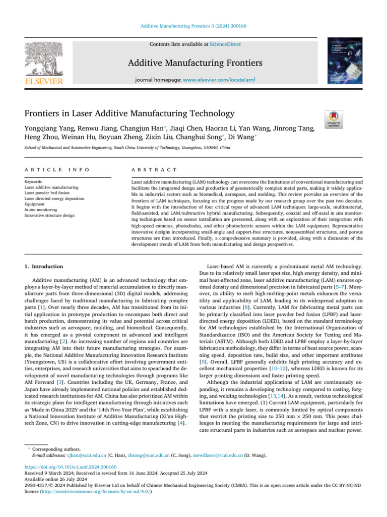 Frontiers in Laser Additive Manufacturing Technology | PDF