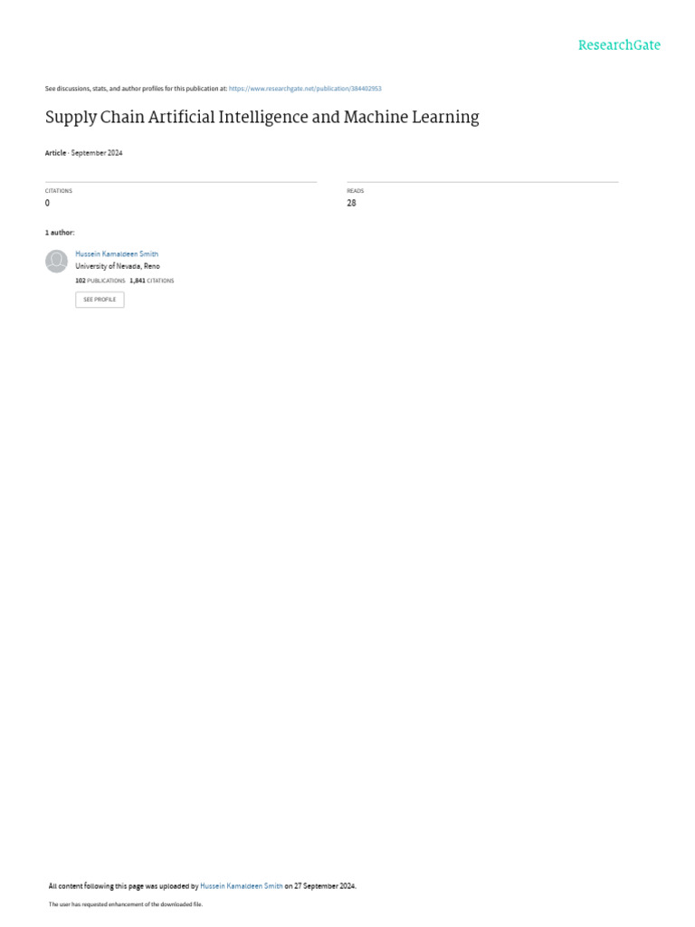Supply Chain Artificial Intelligence and Machine Learning PDF