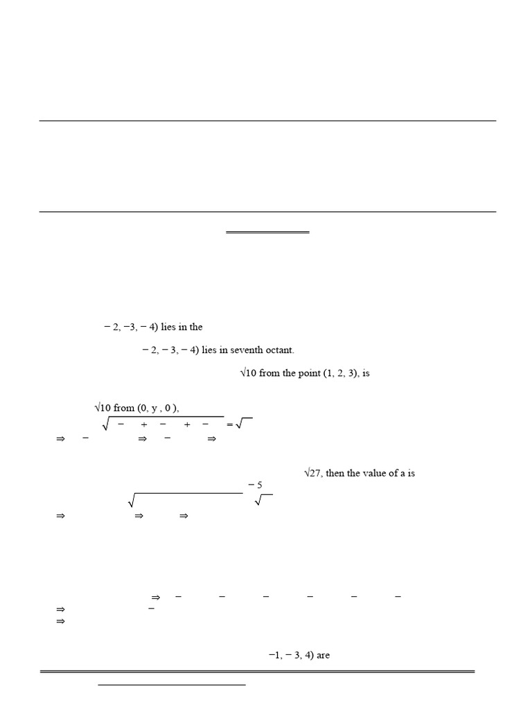 Maths Class Xi Introduction To 3 Dimensional Geometry Practice Paper 12 ...
