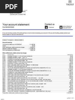TRUIST Bank Statements 2022
