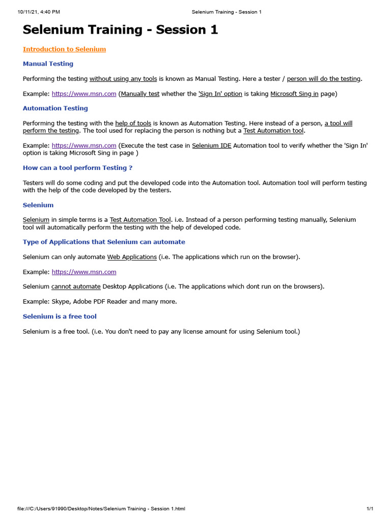 Selenium Training - All Notes | PDF