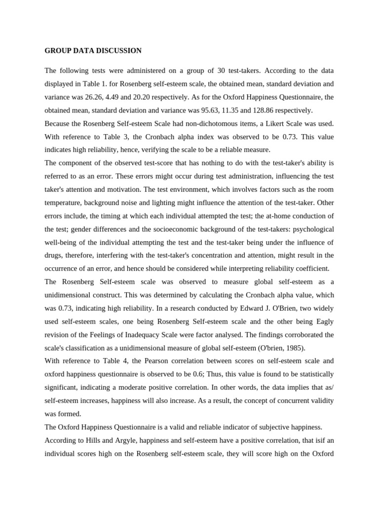 Self Esteem Group Data Pdf