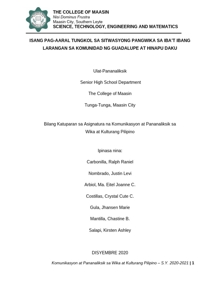 Ulat Pananaliksik (G4 ABM1) | PDF