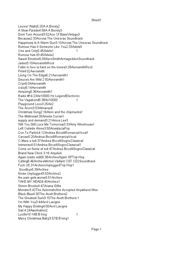 Comprehensive Music Track List | PDF