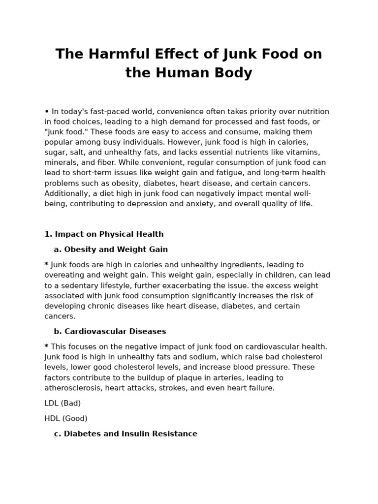 The Harmful Effect of Junk Food On The Human Body | PDF