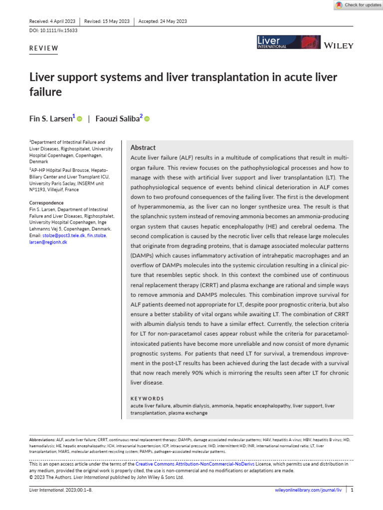 Liver International - 2023 - Larsen - Liver Support Systems and Liver ...