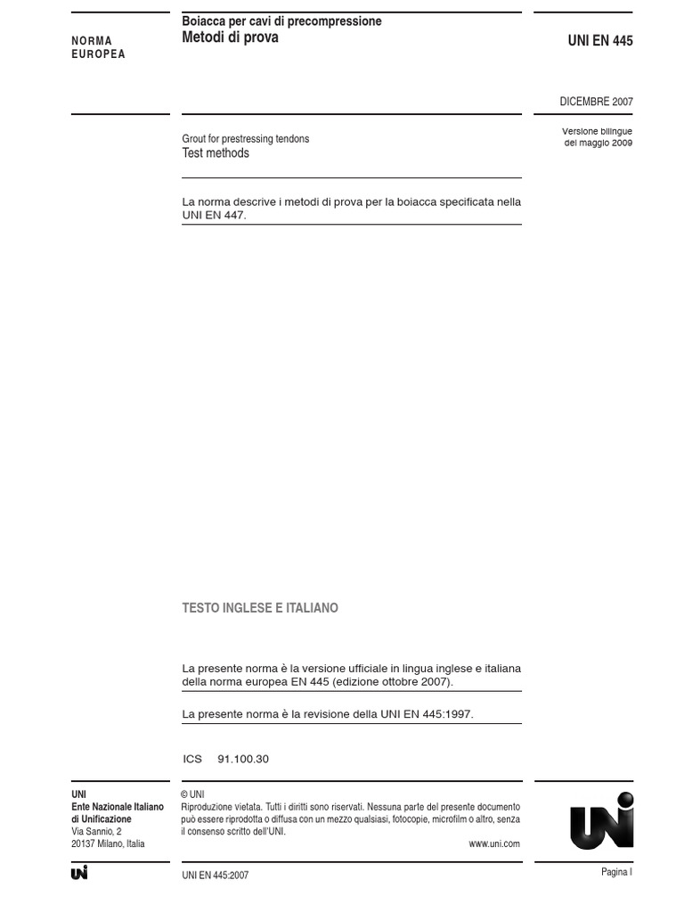 UNI EN 445-2007 Boiacca Cavi Di Precompressione - Metodi Di Prova | PDF